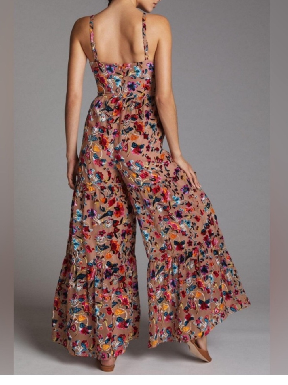 Hutch Tan Multi Floral Flounced Wide-Leg Jumpsuit - Picture 2 of 14
